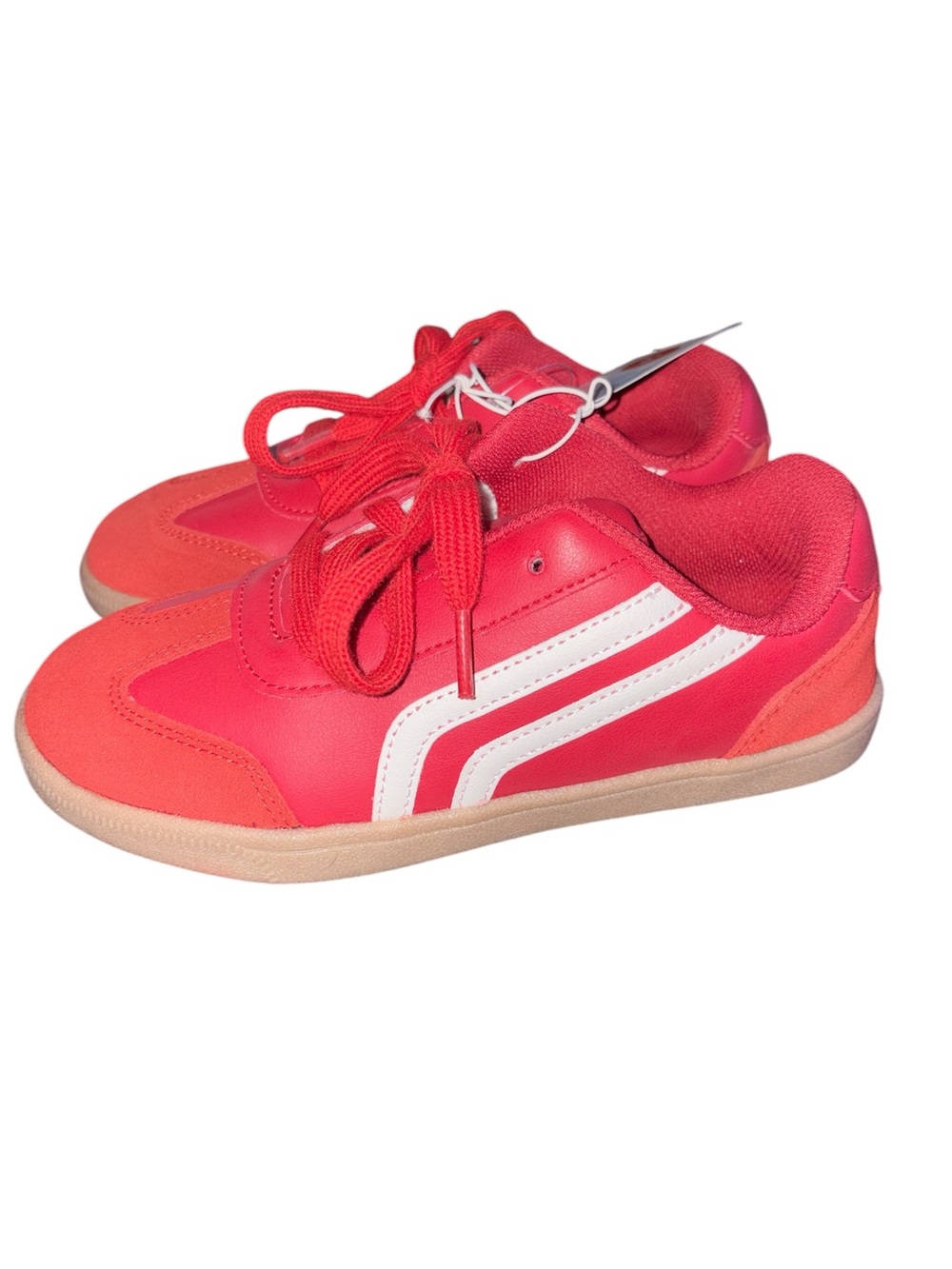 Kids Red Athletic Sneakers with White Stripe